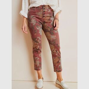 EUC Anthropologie Pilcro Ultra High-Rise Slim Straight Floral Jeans, Mauve Sz 28